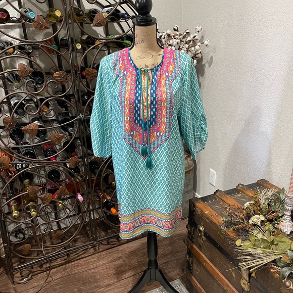 Urban Coco Other - Vibrant Teal and Pink Women's Swim 3/4 length sleeve Swim Coverup